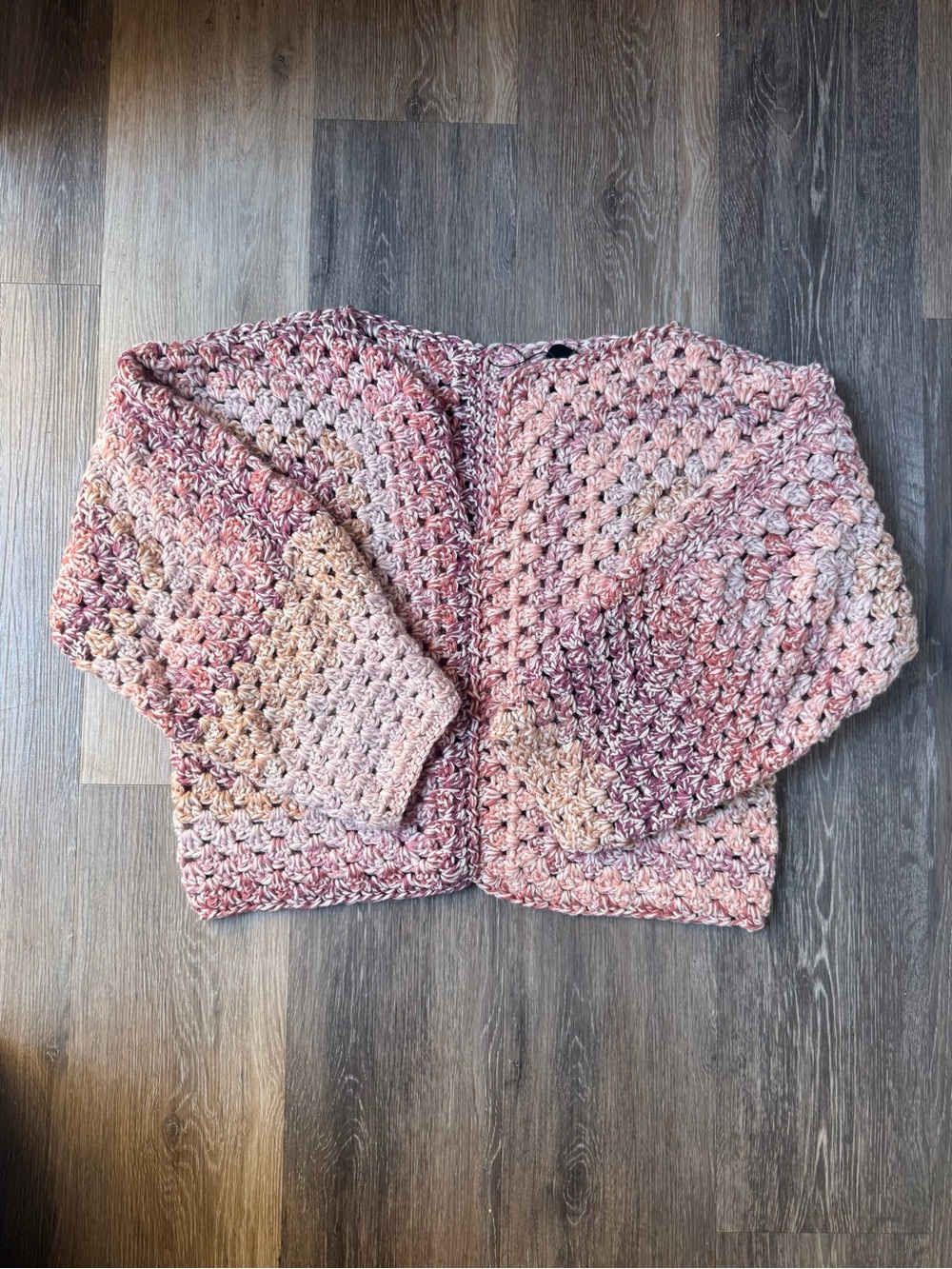 Handmade Chunky Knit Pink Mix Crochet Cardigan Sweater Cropped